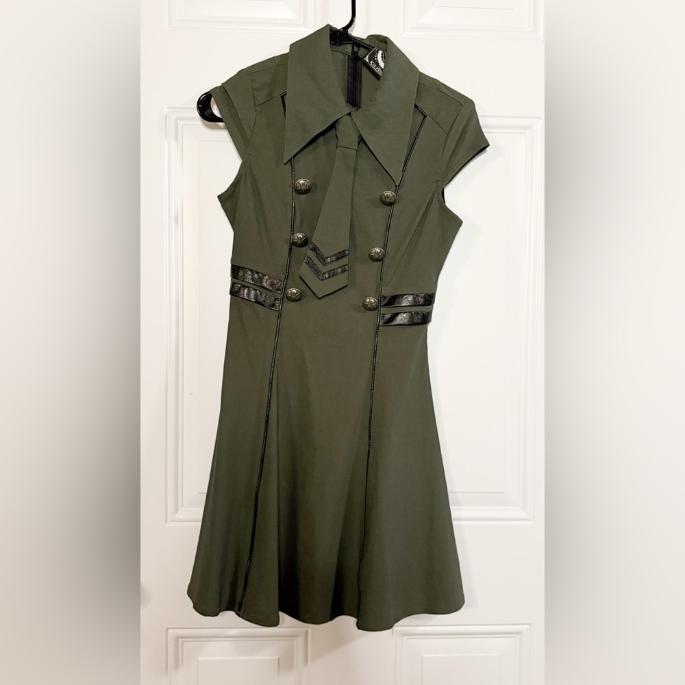 Killstar Psy Ops Military Style Dress w Vegan Leather Detail